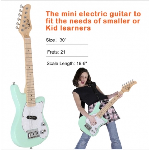 Glares 30” Mini Kids Electric Guitar Maple Fingerboard & 5W Amplifier Green NEW - Picture 5 of 13